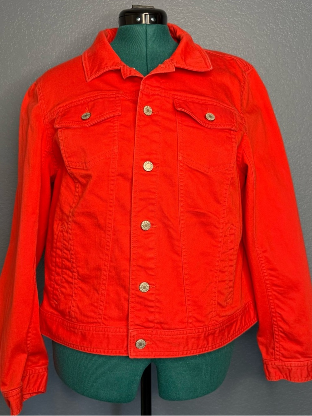 Talbots Bright Red Utility Jacket Structured Button Front Layer Size XL